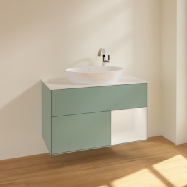 Тумба під раковину Villeroy & Boch Finion 100х50,1 см із підсвічуванням МДФ оливковий матовий лак/скло біле матове F901GFGM