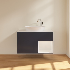 Тумба под раковину Villeroy & Boch Finion 100х50,1 см с подсветкой МДФ темно-синий матовый лак/стекло белое матовое F901GFHG