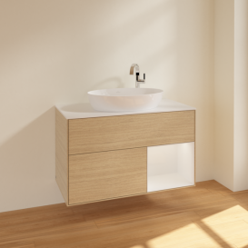 Тумба под раковину Villeroy & Boch Finion 100х50,1 см с подсветкой МДФ шпон дуба/стекло белое матовое F901GFPC