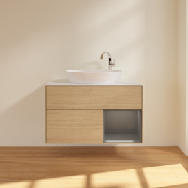 Тумба под раковину Villeroy & Boch Finion 100х50,1 см с подсветкой МДФ шпон дуба/стекло белое матовое F901GKPC