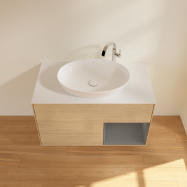 Тумба под раковину Villeroy & Boch Finion 100х50,1 см с подсветкой МДФ шпон дуба/стекло белое матовое F901GKPC