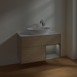 Тумба под раковину Villeroy & Boch Finion 100х50,1 см с подсветкой МДФ шпон дуба/стекло белое матовое F901GKPC