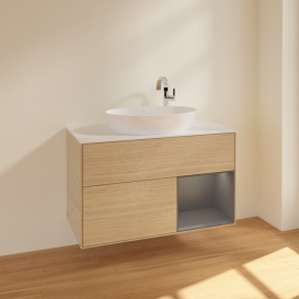 Тумба под раковину Villeroy & Boch Finion 100х50,1 см с подсветкой МДФ шпон дуба/стекло белое матовое F901GKPC