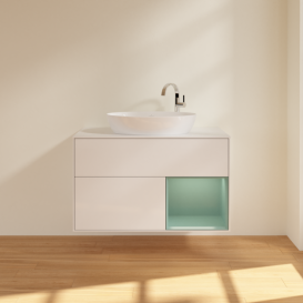 Тумба под раковину Villeroy & Boch Finion 100х50,1 см с подсветкой МДФ глянцевый белый лак/стекло белое матовое F901GMGF