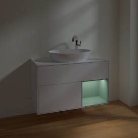 Тумба под раковину Villeroy & Boch Finion 100х50,1 см с подсветкой МДФ глянцевый белый лак/стекло белое матовое F901GMGF