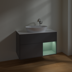 Тумба под раковину Villeroy & Boch Finion 100х50,1 см с подсветкой МДФ антрацит матовый лак/стекло белое матовое F901GMGK