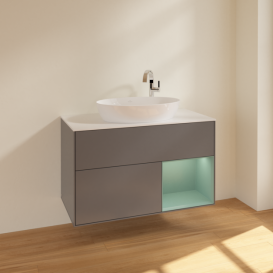 Тумба под раковину Villeroy & Boch Finion 100х50,1 см с подсветкой МДФ антрацит матовый лак/стекло белое матовое F901GMGK