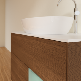 Тумба под раковину Villeroy & Boch Finion 100х50,1 см с подсветкой МДФ шпон грецкого ореха/стекло белое матовое F901GMGN