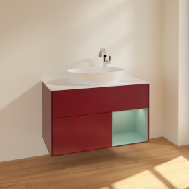 Тумба под раковину Villeroy & Boch Finion 100х50,1 см с подсветкой МДФ пион матовый лак/стекло белое матовое F901GMHB