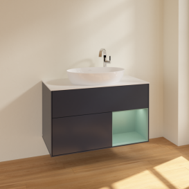 Тумба под раковину Villeroy & Boch Finion 100х50,1 см с подсветкой МДФ темно-синий матовый лак/стекло белое матовое F901GMHG