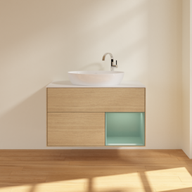 Тумба под раковину Villeroy & Boch Finion 100х50,1 см с подсветкой МДФ шпон дуба/стекло белое матовое F901GMPC