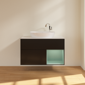 Тумба под раковину Villeroy & Boch Finion 100х50,1 см с подсветкой МДФ черный матовый лак/стекло белое матовое F901GMPD