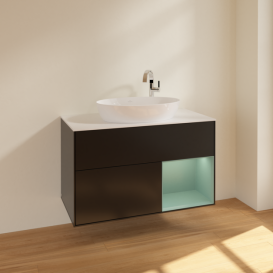 Тумба под раковину Villeroy & Boch Finion 100х50,1 см с подсветкой МДФ черный матовый лак/стекло белое матовое F901GMPD