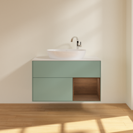 Тумба под раковину Villeroy & Boch Finion 100х50,1 см с подсветкой МДФ оливковый матовый лак/стекло белое матовое F901GNGM