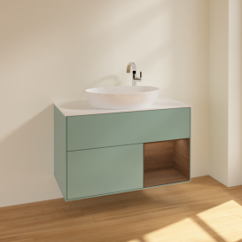 Тумба під раковину Villeroy & Boch Finion 100х50,1 см із підсвічуванням МДФ оливковий матовий лак/скло біле матове F901GNGM