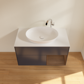 Тумба под раковину Villeroy & Boch Finion 100х50,1 см с подсветкой МДФ темно-синий матовый лак/стекло белое матовое F901GNHG