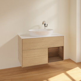 Тумба под раковину Villeroy & Boch Finion 100х50,1 см с подсветкой МДФ шпон дуба/стекло белое матовое F901GNPC