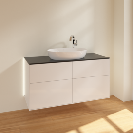 Тумба под раковину Villeroy & Boch Finion 120х50,1 см с подсветкой МДФ глянцевый белый лак/стекло черное матовое G91200GF