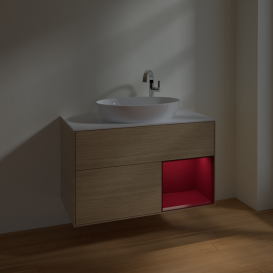 Тумба под раковину Villeroy & Boch Finion 100х50,1 см с подсветкой МДФ шпон дуба/стекло белое матовое F901HBPC