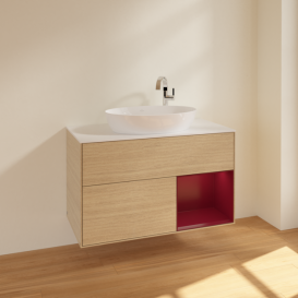 Тумба под раковину Villeroy & Boch Finion 100х50,1 см с подсветкой МДФ шпон дуба/стекло белое матовое F901HBPC