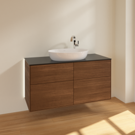 Тумба под раковину Villeroy & Boch Finion 120х50,1 см с подсветкой МДФ шпон грецкого ореха/стекло черное матовое G91200GN