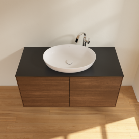 Тумба под раковину Villeroy & Boch Finion 120х50,1 см с подсветкой МДФ шпон грецкого ореха/стекло черное матовое G91200GN