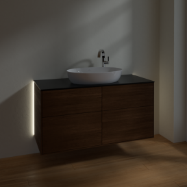 Тумба под раковину Villeroy & Boch Finion 120х50,1 см с подсветкой МДФ шпон грецкого ореха/стекло черное матовое G91200GN