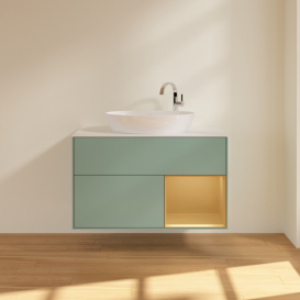 Тумба под раковину Villeroy & Boch Finion 100х50,1 см с подсветкой МДФ оливковый матовый лак/стекло белое матовое F901HFGM