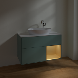 Тумба под раковину Villeroy & Boch Finion 100х50,1 см с подсветкой МДФ оливковый матовый лак/стекло белое матовое F901HFGM