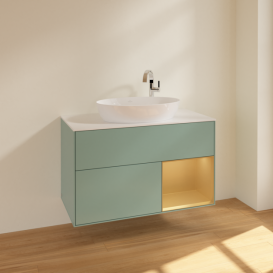 Тумба под раковину Villeroy & Boch Finion 100х50,1 см с подсветкой МДФ оливковый матовый лак/стекло белое матовое F901HFGM