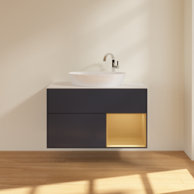 Тумба под раковину Villeroy & Boch Finion 100х50,1 см с подсветкой МДФ темно-синий матовый лак/стекло белое матовое F901HFHG