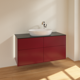 Тумба под раковину Villeroy & Boch Finion 120х50,1 см с подсветкой МДФ пион матовый лак/стекло черное матовое G91200HB