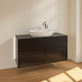 Тумба под раковину Villeroy & Boch Finion 120х50,1 см с подсветкой МДФ черный матовый лак/стекло черное матовое G91200PD