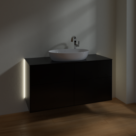 Тумба под раковину Villeroy & Boch Finion 120х50,1 см с подсветкой МДФ черный матовый лак/стекло черное матовое G91200PD