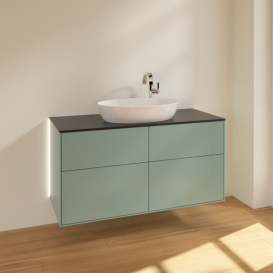 Тумба під раковину Villeroy & Boch Finion 120х50,1 см із підсвічуванням МДФ оливковий матовий лак/скло чорне матове G91200GM