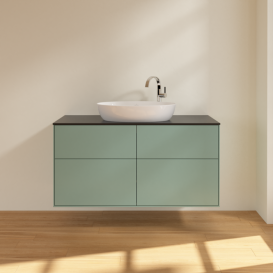 Тумба під раковину Villeroy & Boch Finion 120х50,1 см із підсвічуванням МДФ оливковий матовий лак/скло чорне матове G91200GM