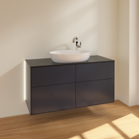 Тумба под раковину Villeroy & Boch Finion 120х50,1 см с подсветкой МДФ темно-синий матовый лак/стекло черное матовое G91200HG