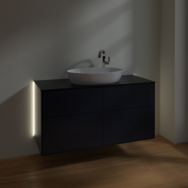 Тумба под раковину Villeroy & Boch Finion 120х50,1 см с подсветкой МДФ темно-синий матовый лак/стекло черное матовое G91200HG