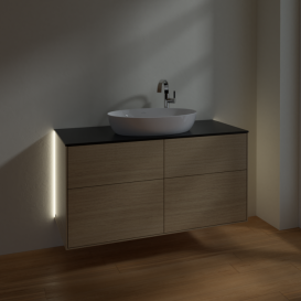 Тумба под раковину Villeroy & Boch Finion 120х50,1 см с подсветкой МДФ шпон дуба/стекло черное матовое G91200PC