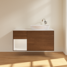 Тумба под раковину Villeroy & Boch Finion 120х50,1 см с подсветкой МДФ шпон грецкого ореха/стекло белое матовое F921GFGN