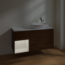 Тумба под раковину Villeroy & Boch Finion 120х50,1 см с подсветкой МДФ шпон грецкого ореха/стекло белое матовое F921GFGN