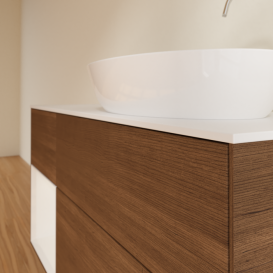 Тумба под раковину Villeroy & Boch Finion 120х50,1 см с подсветкой МДФ шпон грецкого ореха/стекло белое матовое F921GFGN