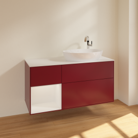 Тумба под раковину Villeroy & Boch Finion 120х50,1 см с подсветкой МДФ пион матовый лак/стекло белое матовое F921GFHB