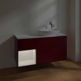 Тумба под раковину Villeroy & Boch Finion 120х50,1 см с подсветкой МДФ пион матовый лак/стекло белое матовое F921GFHB