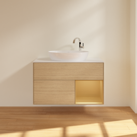 Тумба под раковину Villeroy & Boch Finion 100х50,1 см с подсветкой МДФ шпон дуба/стекло белое матовое F901HFPC