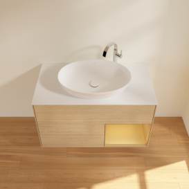 Тумба под раковину Villeroy & Boch Finion 100х50,1 см с подсветкой МДФ шпон дуба/стекло белое матовое F901HFPC