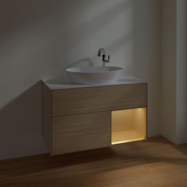 Тумба под раковину Villeroy & Boch Finion 100х50,1 см с подсветкой МДФ шпон дуба/стекло белое матовое F901HFPC