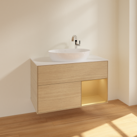 Тумба под раковину Villeroy & Boch Finion 100х50,1 см с подсветкой МДФ шпон дуба/стекло белое матовое F901HFPC