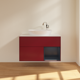 Тумба под раковину Villeroy & Boch Finion 100х50,1 см с подсветкой МДФ пион матовый лак/стекло белое матовое F901HGHB