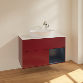 Тумба под раковину Villeroy & Boch Finion 100х50,1 см с подсветкой МДФ пион матовый лак/стекло белое матовое F901HGHB